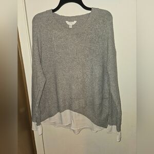 Gray Women's Sweater with White Trim